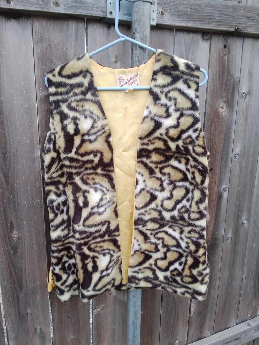 Vintage 60s Leopard Faux Fur Animal Print Vest Acrylic Womens Large L